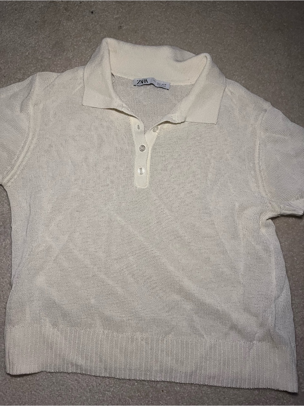 Zara Kids Cream Short-Sleeve Polo Knit Top